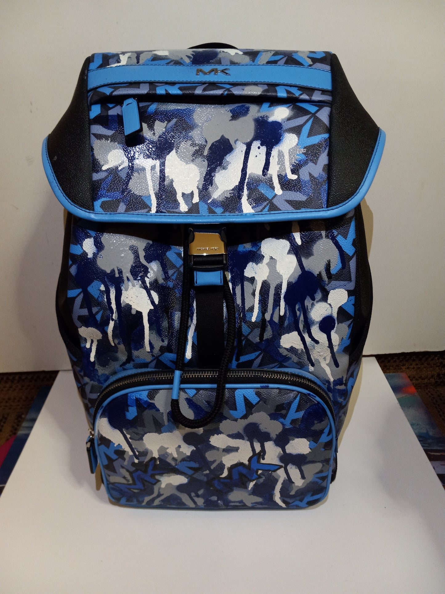 NEW Michael Kors Mens Utility Backpack Rucksack Limited Edition Graffiti Drip Blue