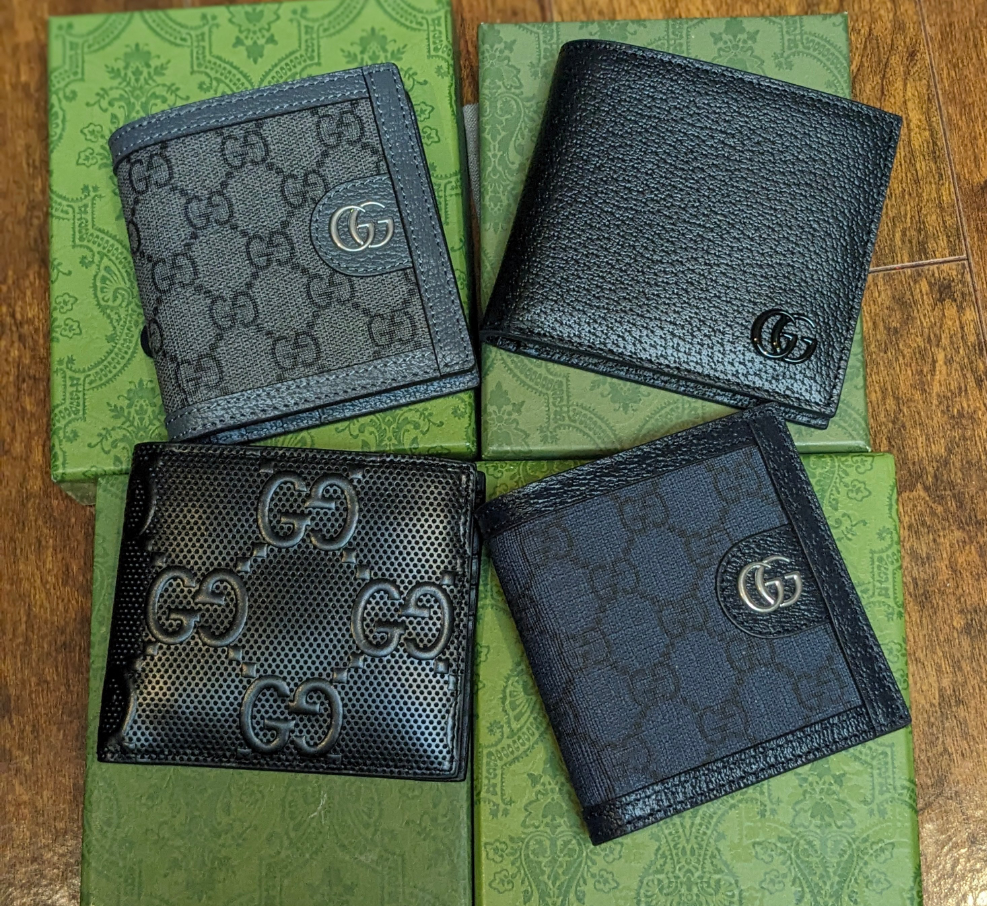 Men's Preloved Gucci Wallets Embossed & Pebbled Leather & Monogram Canvas (Four Designs Available)