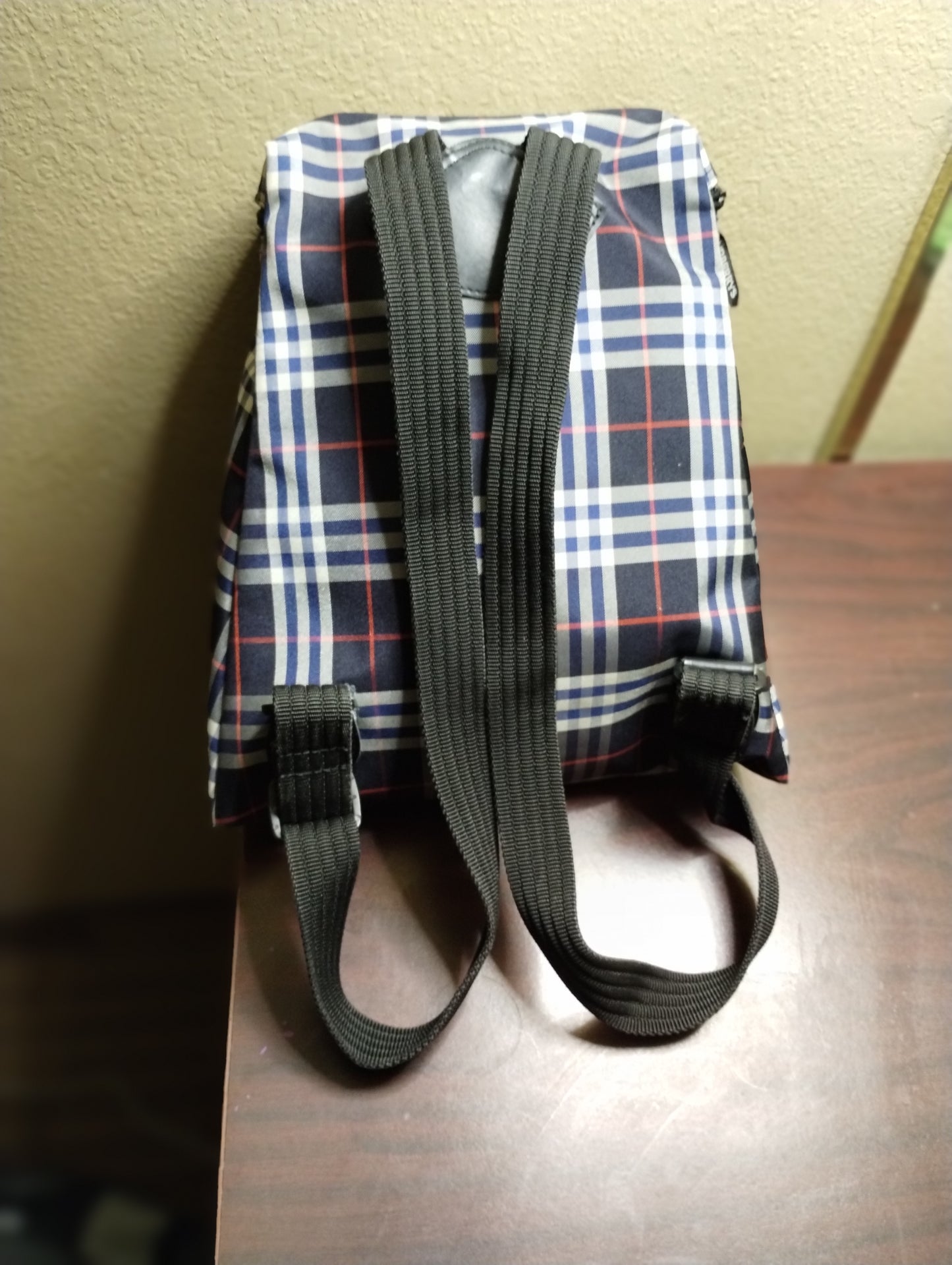 Preloved Burberry Small Women's Signature Plaid Backpack in red, white & blue