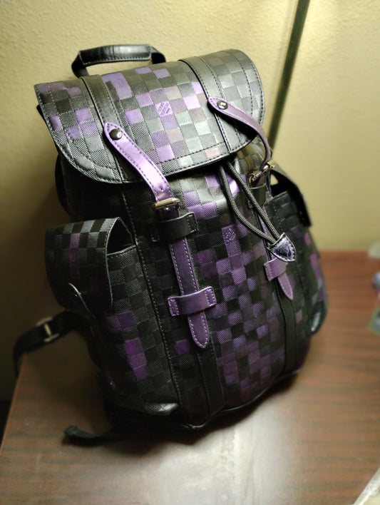 Black Backpack Embossed Backpack with Purple Metallic