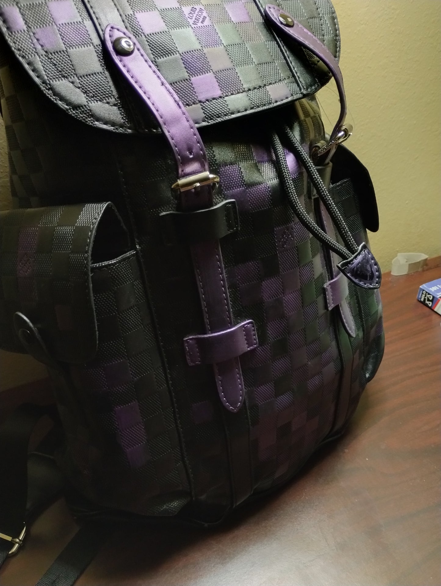 Black Backpack Embossed Backpack with Purple Metallic