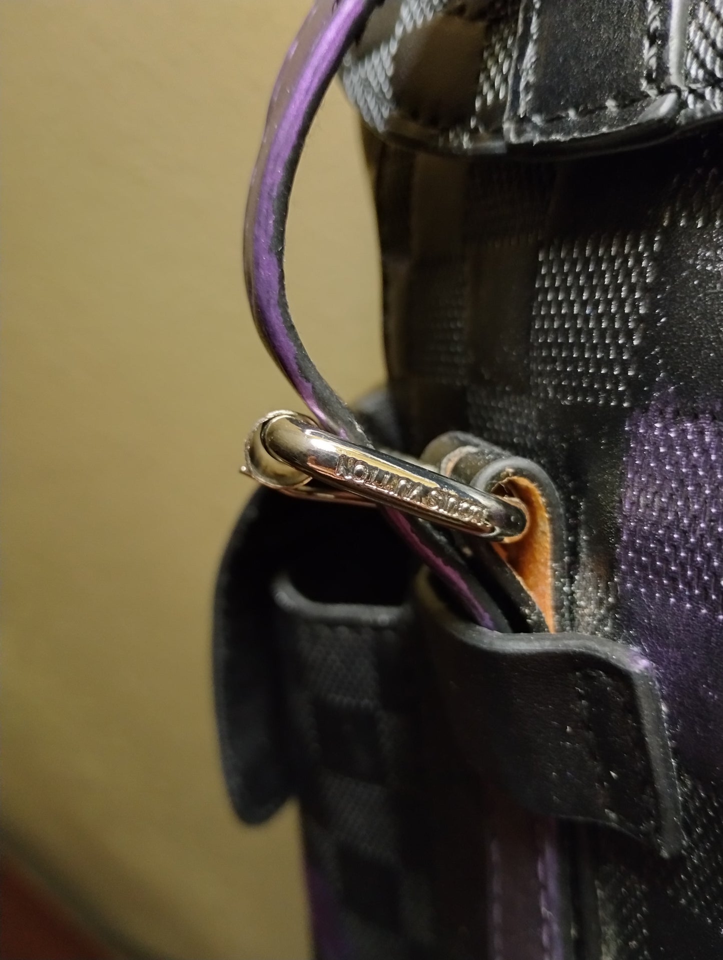 Black Backpack Embossed Backpack with Purple Metallic