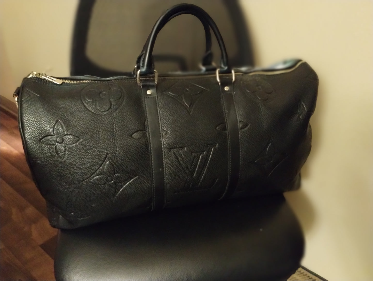 Louis Vuitton Ltd Edition Galaxy Travel Duffle Pebbled Black Leather on Back