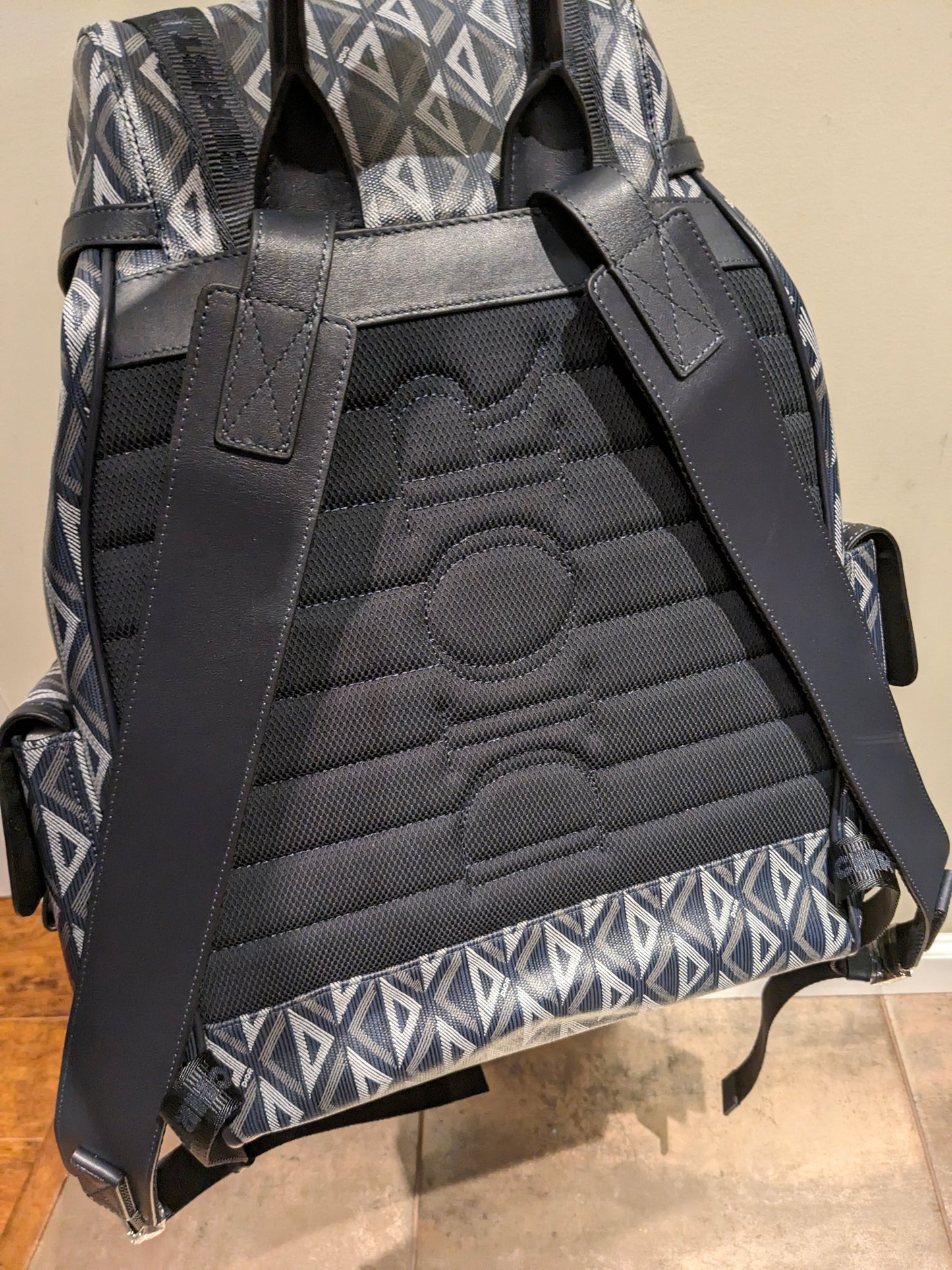 Christian Dior Navy Diamond Preloved ,"Hit the Road" Large Rucksack Backpack