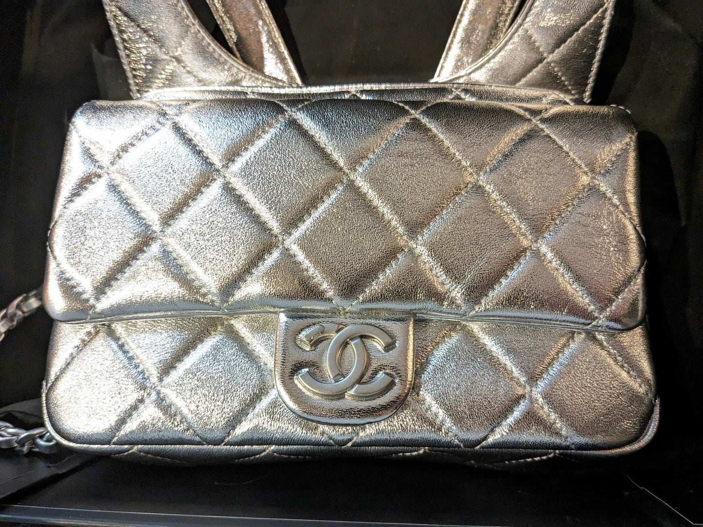 Preloved Chanel Metallic Silver Women's Backpack- Rare