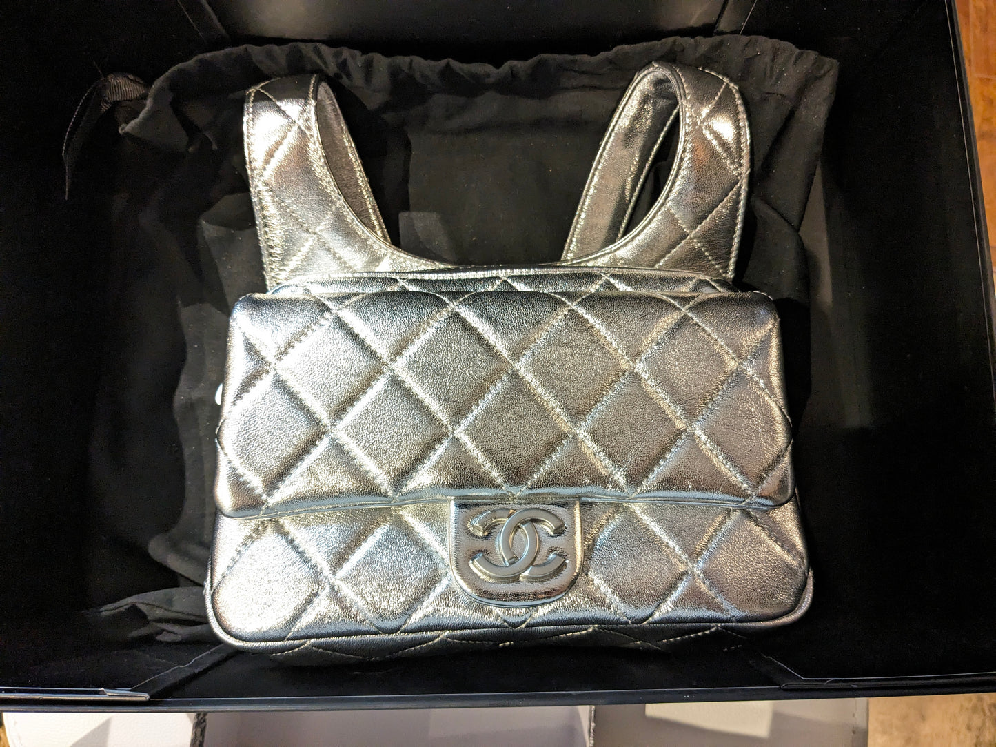 Preloved Chanel Metallic Silver Women's Backpack- Rare