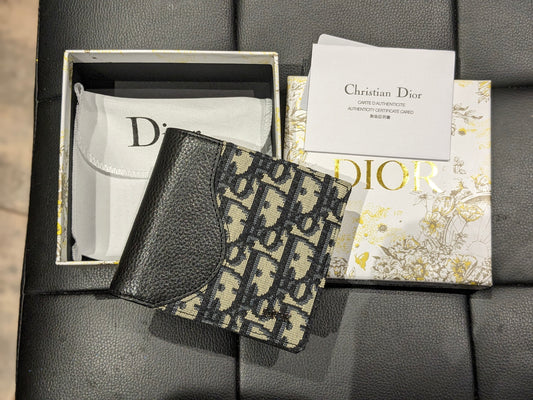 Dior Medium Length Monogram Zipper Wallet in Navy & Cream jacquard with leather