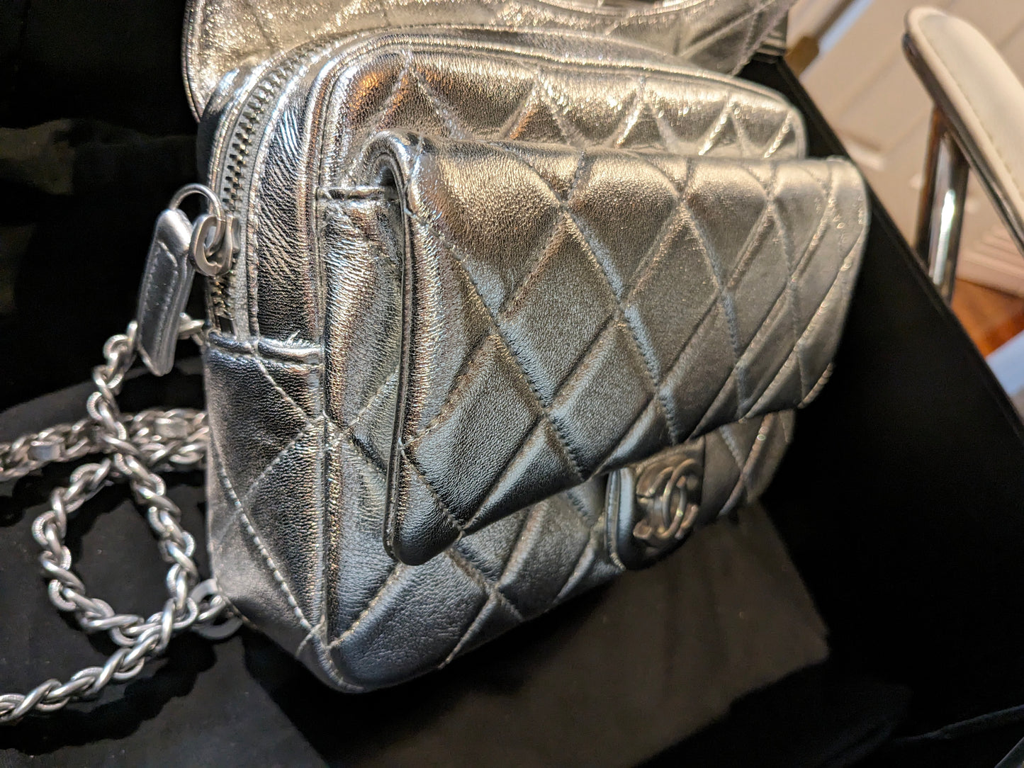 Preloved Chanel Metallic Silver Women's Backpack- Rare