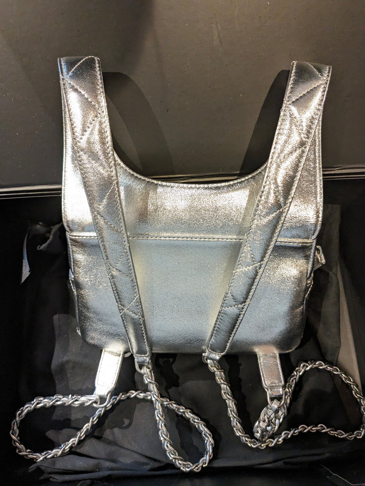 Preloved Chanel Metallic Silver Women's Backpack- Rare